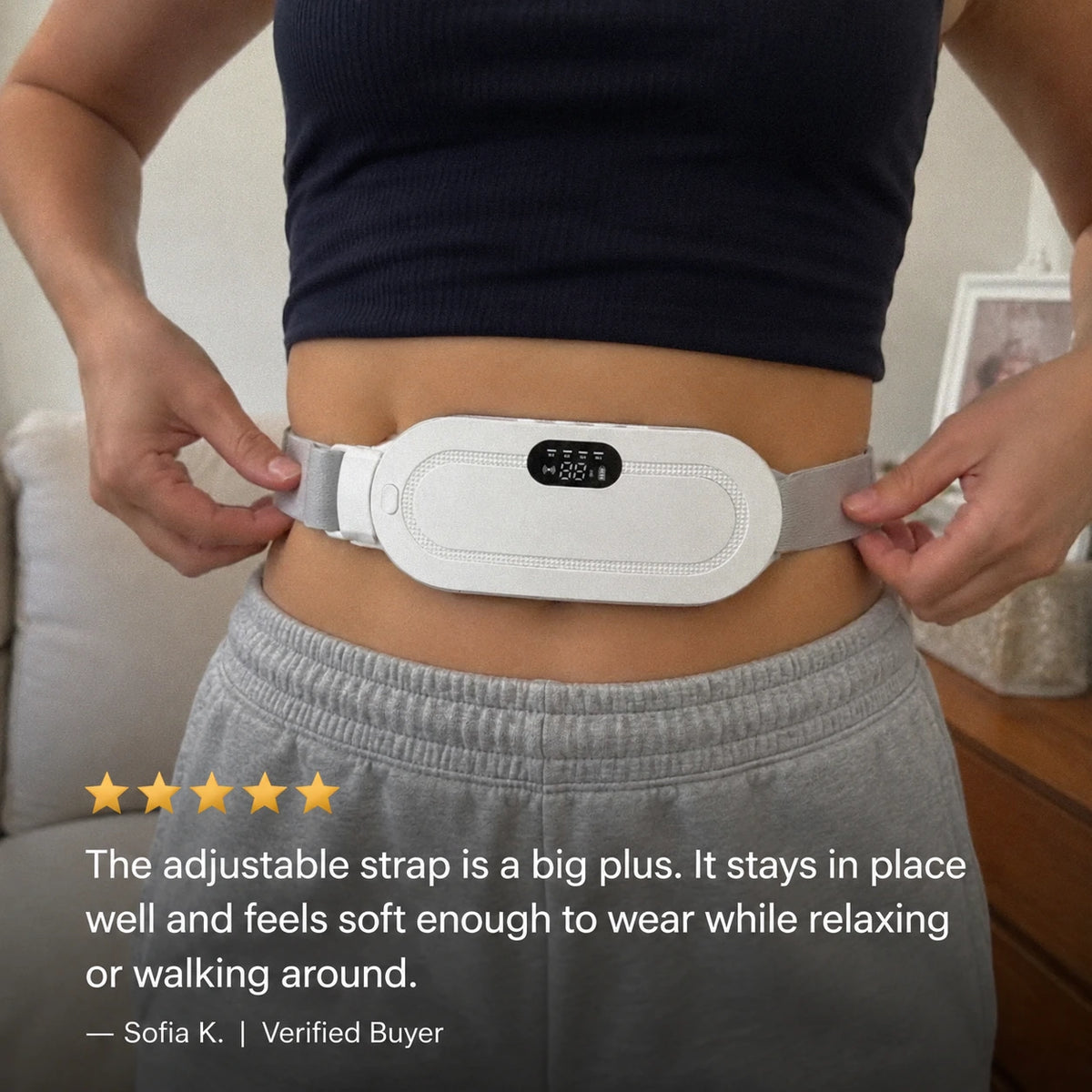 sofia adjustable strap stays in place