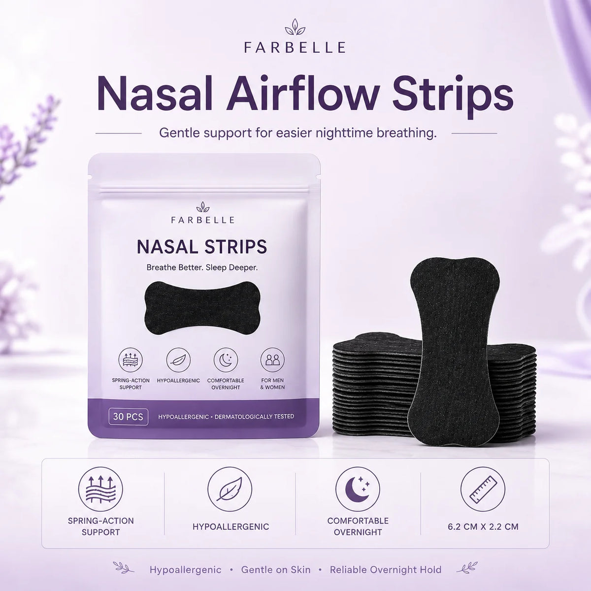 Farbelle Somnia nasal airflow strips pack with 30 pieces and spring action support